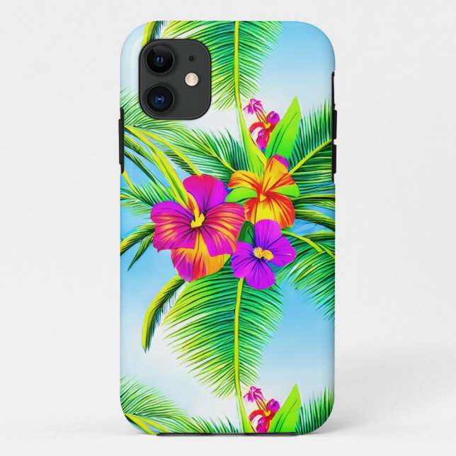 Funda De Case-Mate Para iPhone Patrón tropical hawaiano sin foco (Reverso)