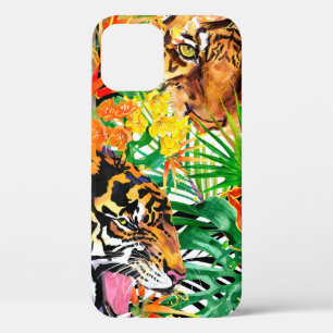 Funda Para iPhone 12 patrón tropical sin costuras con tigre. acuarela j