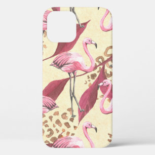 Funda Para iPhone 12 Patrón tropical sin foco con flamingo rosa, izquie