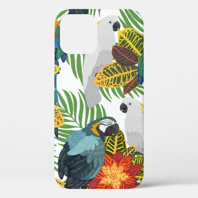 Funda De Case-Mate Para iPhone Patrón tropical sin foco con loros.  (Reverso )