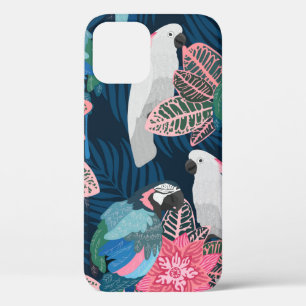 Funda Para iPhone 12 Patrón tropical sin foco con loros. Ail vintage