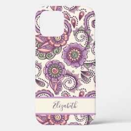 Funda Para iPhone 12 Patrón único de Paisley Purple Floral