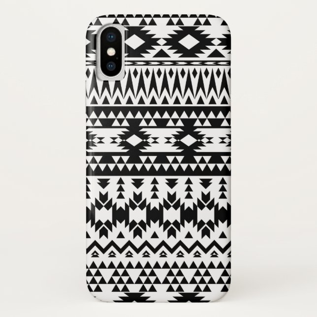 Funda De Case-Mate Para iPhone Patrón vectorial geométrico azteca blanco y negro (Reverso)