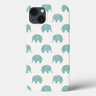 Funda Para iPhone 13 Patrón Verde azulado de elefante corto