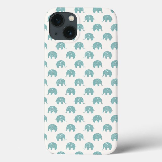 Funda De Case-Mate Para iPhone Patrón verde azulado de elefante cúbico (Reverso)