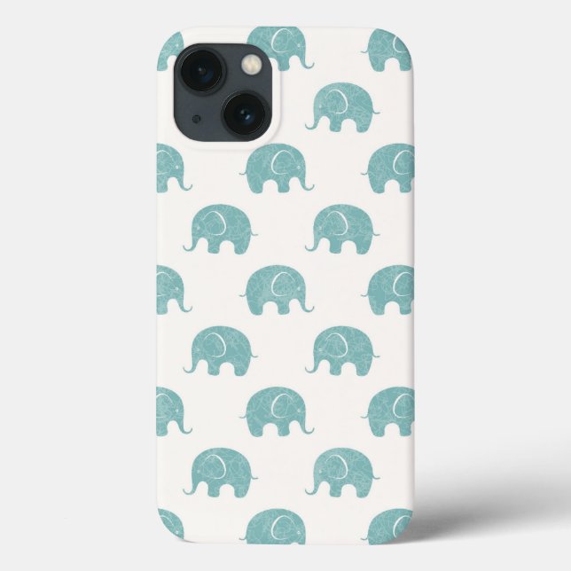Funda De Case-Mate Para iPhone Patrón verde azulado de elefante cúbico (Reverso)