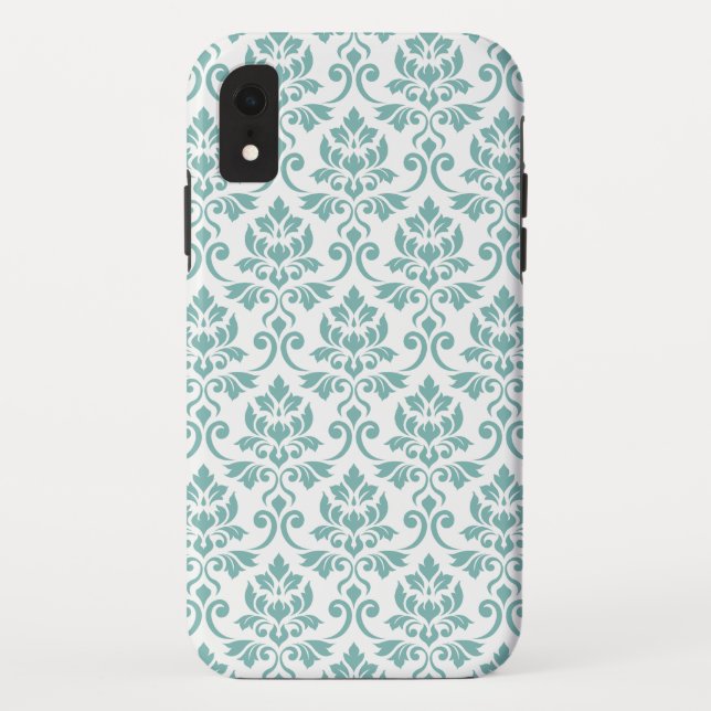 Funda De Case-Mate Para iPhone Patrón Verde azulado de Feuille Damask (Reverso)