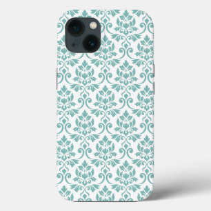 Funda Para iPhone 13 Patrón Verde azulado de Feuille Damask