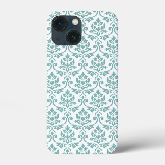 Funda De Case-Mate Para iPhone Patrón Verde azulado de Feuille Damask (Reverso )