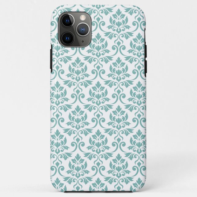Funda De Case-Mate Para iPhone Patrón Verde azulado de Feuille Damask (Reverso)