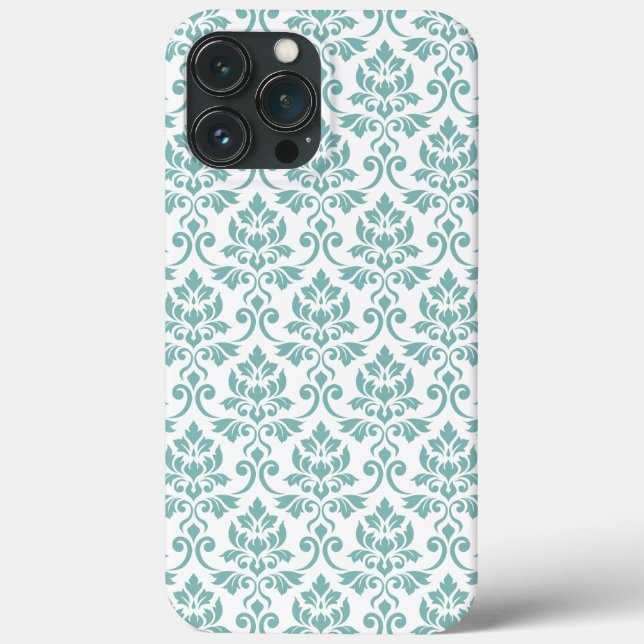 Funda De Case-Mate Para iPhone Patrón Verde azulado de Feuille Damask (Reverso )