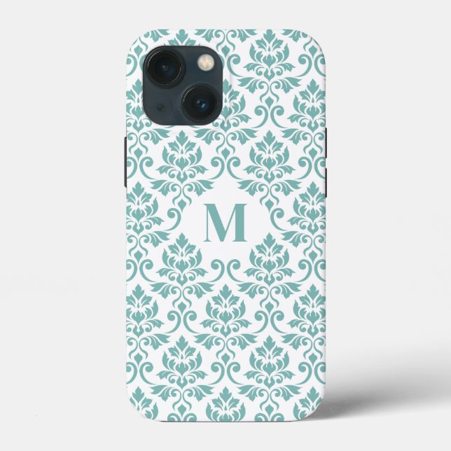 Funda De Case-Mate Para iPhone Patrón Verde azulado de Feuille Damask (Personaliz (Reverso )