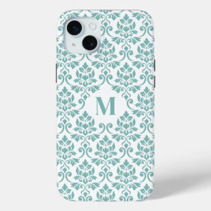 Funda Para iPhone 15 Mini Patrón Verde azulado de Feuille Damask (Personaliz