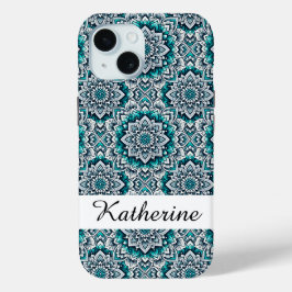 Funda Para iPhone 15 Patrón verde azulado de mandalas