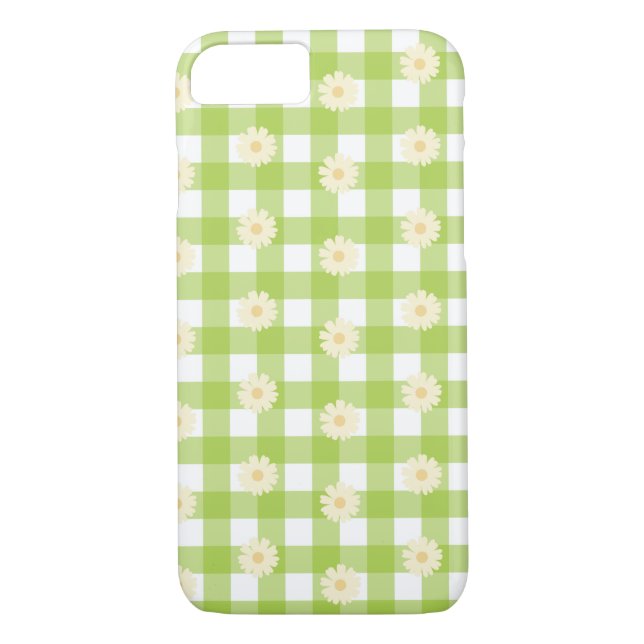 Funda De Case-Mate Para iPhone Patrón verde de Daisy Gingham (Reverso)