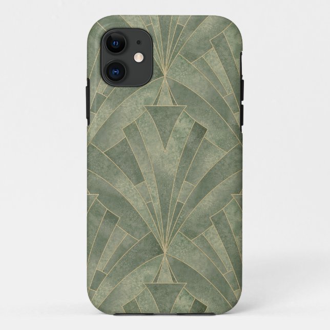 Funda De Case-Mate Para iPhone Patrón verde esmeralda y oro Art Deco (Reverso)