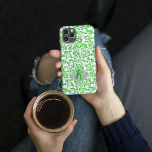 Funda Para iPhone 11 Patrón verde flojo Moderno Elegante Monogramado