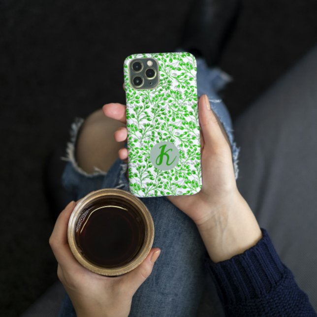 Funda De Case-Mate Para iPhone Patrón verde flojo Moderno Elegante Monogramado (Subido por el creador)