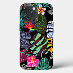 Funda Para iPhone 13 Pro Patrón vibrante de hojas y flores tropicales