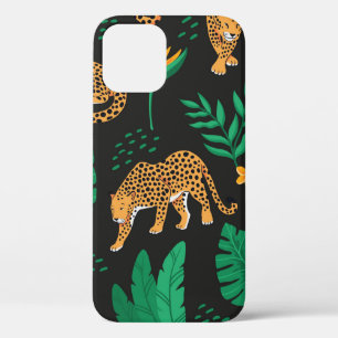 Funda Para iPhone 12 Patrón vintage con leopardos y hojas tropicales 