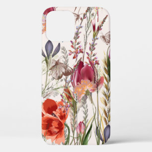Funda Para iPhone 12 Patrón vintage de flores con diversas plantas. Vin