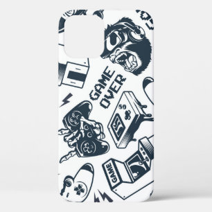 Funda Para iPhone 12 Patrón vintage de juegos retro.