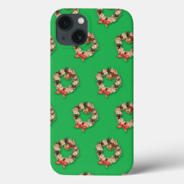 Funda Para iPhone 13 Patrón vintage de Navidad, coronas florales en ver