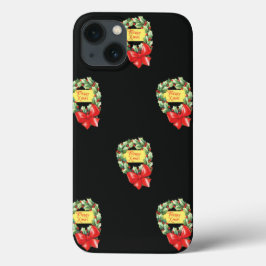 Funda Para iPhone 13 Patrón vintage de Navidad, Feliz Navidad en guirna