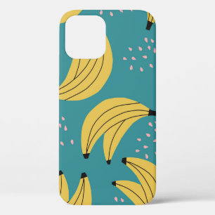 Funda Para iPhone 12 Patrón vintage de plátanos, fondo azul.