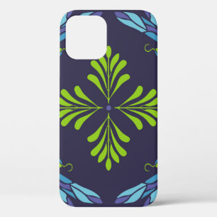 Funda Para iPhone 12 Patrón vintage libélula azul verde sobre fondo osc