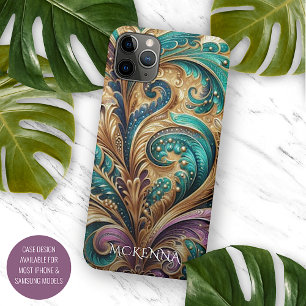 Funda Para iPhone 11 Pro Max Patrón violeta morado Verde azulado azul verde oro