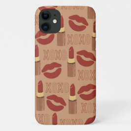 Funda Para iPhone 11 Patrón XOXO y Lipsticks
