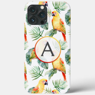 Funda Para iPhone 13 Pro Max Patrón y monograma de loro tropical colorido