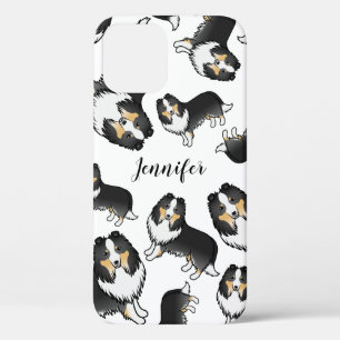 Funda Para iPhone 12 Patrón y nombre de perro Sheltie de dibujos animad