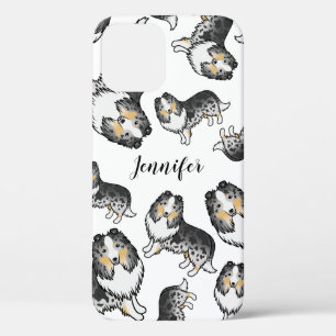 Funda Para iPhone 12 Patrón y nombre de perro Sheltie de dibujos animad