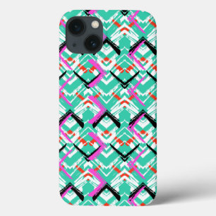Funda Para iPhone 13 Patrón Zig Zag Verde azulado dibujado a mano