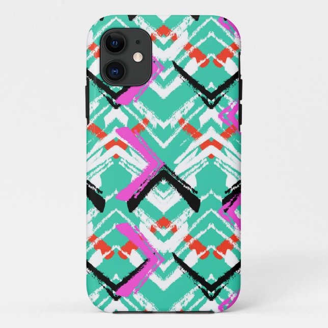 Funda De Case-Mate Para iPhone Patrón Zig Zag Verde azulado dibujado a mano (Reverso)