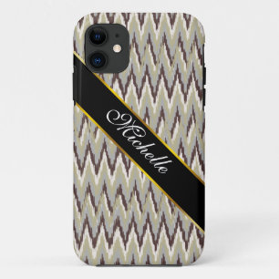 Funda Para iPhone 11 Patrón ZigZag de café y salvia
