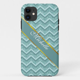 Funda Para iPhone 11 Patrón ZigZag de Purpurina turquesa