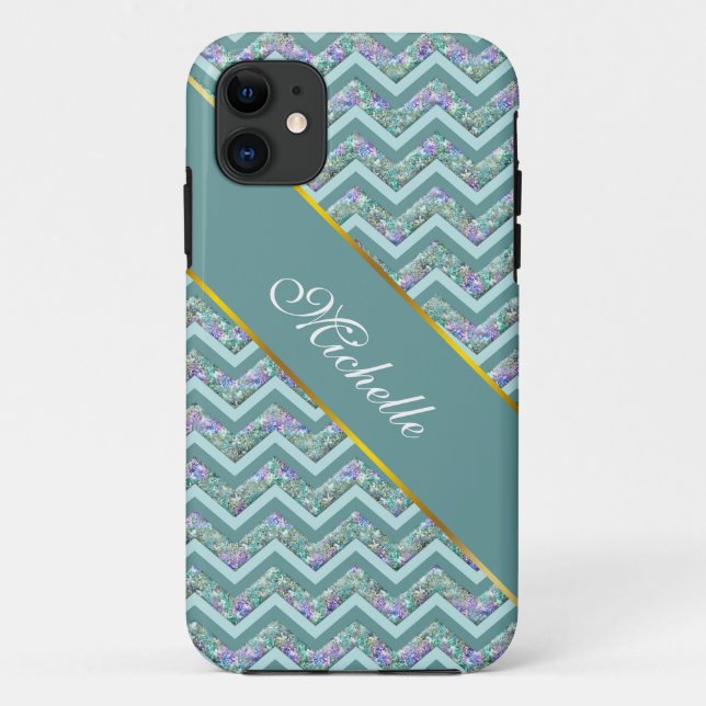 Funda De Case-Mate Para iPhone Patrón ZigZag del Relieve metalizado arcoiris (Reverso)