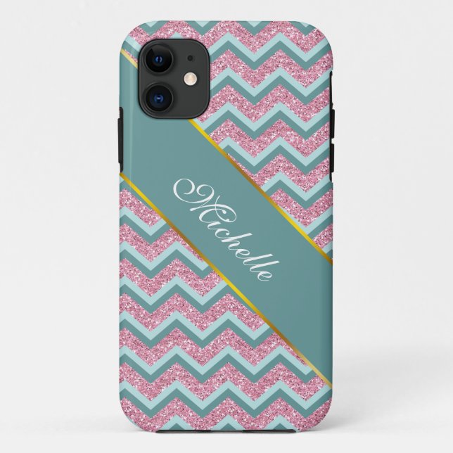 Funda De Case-Mate Para iPhone Patrón ZigZag Purpurina rosa (Reverso)