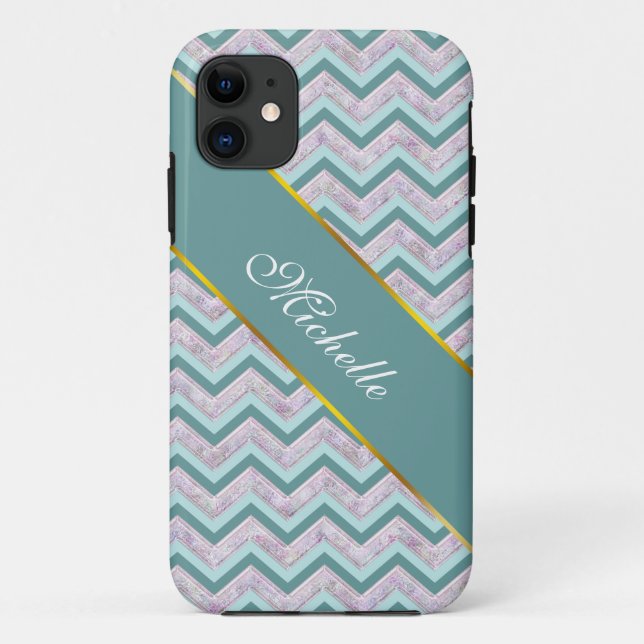 Funda De Case-Mate Para iPhone Patrón ZigZag Verde azulado de Pearl Floral (Reverso)