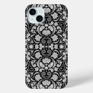 Funda Para iPhone 15 Mini Patrones de cachemira vintage negros y blancos lin