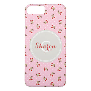 Funda Para iPhone 8 Plus/7 Plus Patrones de cereza rosa retro femeninos con monogr