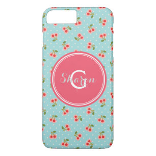 Funda Para iPhone 8 Plus/7 Plus Patrones de cereza turquesa retro femeninos con mo