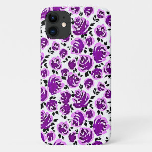 Funda Para iPhone 11 Patrones de rosas violetas blancas lindas