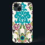 Funda Para iPhone 13 Patrones florales Damask Plum Turquoise<br><div class="desc">Los motivos florales turquesa,  ciruela,  verde y violeta se encuentran en un fondo blanco para dar vida a esta huella de damasco Erica Vess de junio. Funciona como un regalo para usted,  un amigo o un familiar.</div>