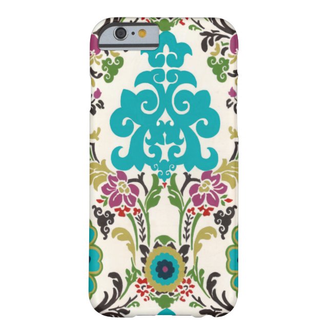 Funda De Case-Mate Para iPhone Patrones florales Damask Plum Turquoise (Reverso)