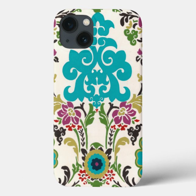 Funda De Case-Mate Para iPhone Patrones florales Damask Plum Turquoise (Reverso)