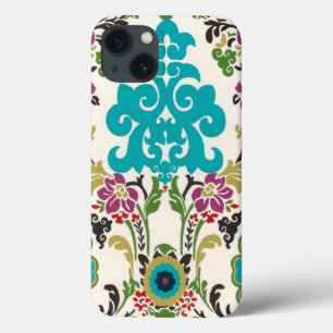 Funda Para iPhone 13 Patrones florales de Damasco Pluma Turquesa